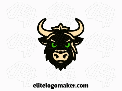 Un logo de estilo animal con la cabeza de un buey en negro y beige, diseñado con excelente detalle y versátil para diversos propósitos.