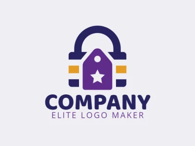 Logotipo personalizable en forma de un candado combinado con una etiqueta, con un estilo minimalista.