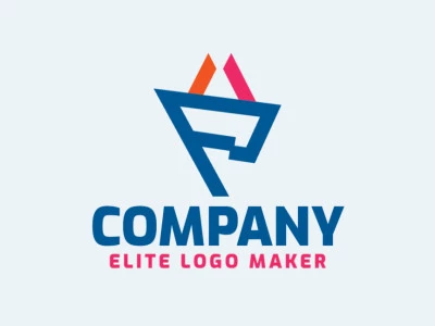 Logotipo disponible para descargar en forma de una bandera combinado con una cesta con estilo minimalista y colores azul, rosa, y naranja.