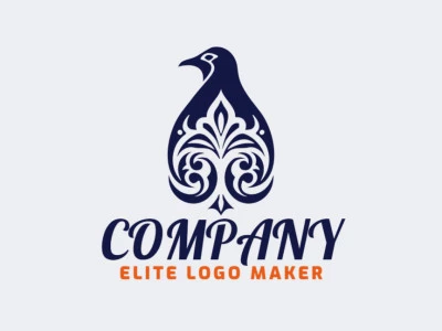 Logotipo vectorial en forma de un pingüino con diseño ornamentales y color negro.