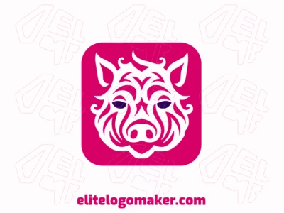 Logotipo ornamentales con formas sólidas que forman un cerdo con un diseño refinado y colores rosa y azul oscuro.