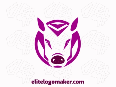 Un logotipo simétrico que presenta la encantadora cabeza de un cerdo en tonos deliciosos de morado y rosa, irradiando encanto y simetría.
