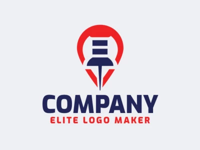 Crear un logotipo para su empresa en forma de un alfiler combinado con un mapa, con estilo abstracto y colores azul y rojo.