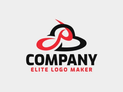 Logotipo creativo en forma de un sombrero combinado con una letra "P" con un diseño memorable y un estilo abstracto, los colores utilizados son rojo y negro.