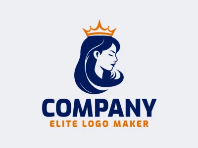 Logotipo en forma de una reina con diseño simple y colores naranja y azul oscuro.