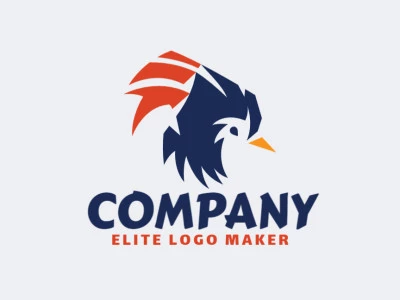 Cree un logotipo vectorial para su empresa en forma de un pájaro con un estilo abstracto, los colores utilizados son azul y naranja.