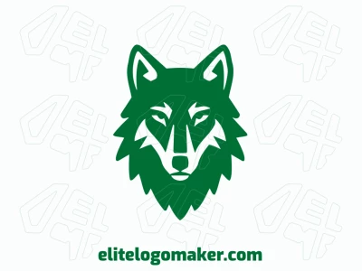 Un logotipo abstracto presenta la cabeza simétrica de un lobo verde, utilizando formas equilibradas para crear un diseño visual impactante y único.