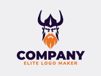 Crea un logotipo ideal para tu negocio en forma de un vikingo con un estilo simétrico y colores personalizables.