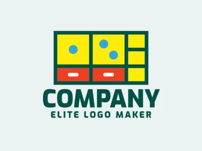 Crea un logotipo ideal para tu negocio en forma de un armario combinado con un dominó con un estilo infantil y colores personalizables.