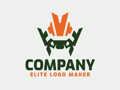 Logotipo abstracto con un diseño refinado, que forma un guerrero en colores verde y naranja.