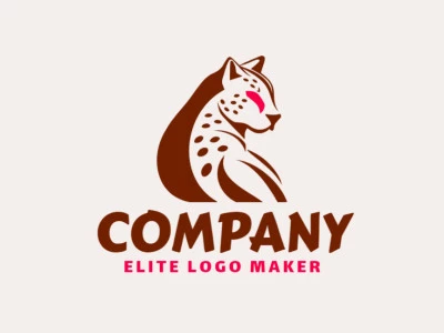 Logotipo creativo en forma de un gato salvaje con un diseño memorable y un estilo abstracto, los colores utilizados son rojo y marrón oscuro.