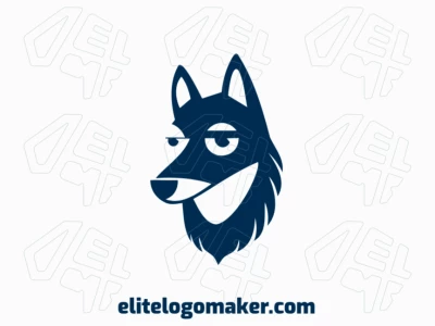 Un audaz logotipo de mascota con un lobo feroz, irradiando fuerza y carácter en tonos azul oscuro.