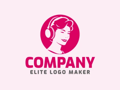 Logotipo en forma de una mujer usando auriculares con el color rosa, este logotipo es ideal para diferentes áreas de negocio.