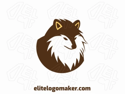Modelo de logotipo animal com formas criativas formando um cachorro abstrato com design profissional e com as cores marrom e amarelo escuro.