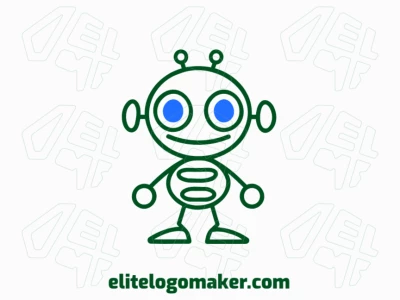 Um logotipo monolinear e criativo com um alienígena em verde e azul, perfeito para representar singularidade e visão futurista.