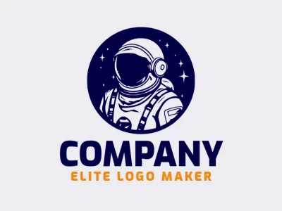 Crie um logotipo para sua empresa com a forma de um astronauta com estilo abstrato e cor azul escuro.