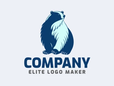 Logotipo simples composto por formas abstratas, formando um urso polar atento com as cores azul e azul escuro.