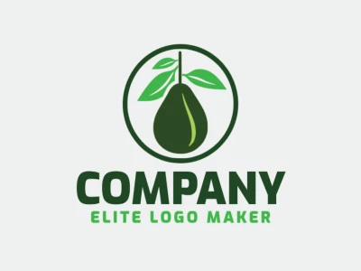 Logotipo minimalista com design refinado, formando um abacate combinado com folhas, com a cor verde.