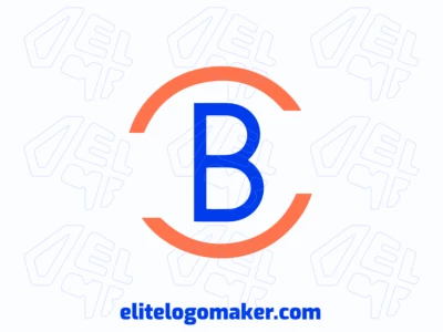 Um logotipo criativo e minimalista com a letra 'B' em um design elegante com tons de azul e laranja.