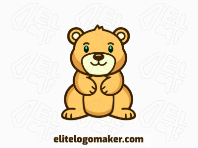 Um logotipo lúdico com um adorável urso em azul, marrom e amarelo escuro, perfeito para uma marca infantil com seu estilo encantador e fantasioso.