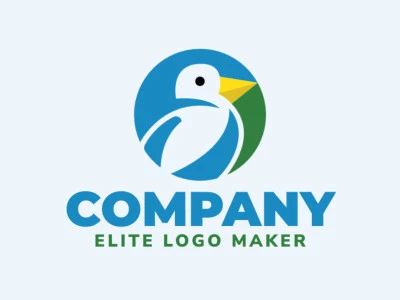 Logotipo minimalista com a forma de um pássaro composto por formas abstratas e design refinado, as cores utilizadas no logotipo foi verde, amarelo, e azul.