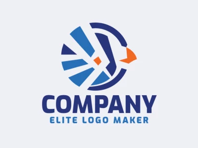 Logotipo customizável com a forma de um pássaro composto por um estilo abstrato e cores azul e amarelo.