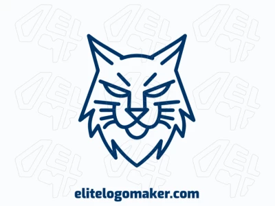 Logo bonito e profissional com uma cabeça de gato azul desenhada em um estilo monoline elegante com detalhes minimalistas.