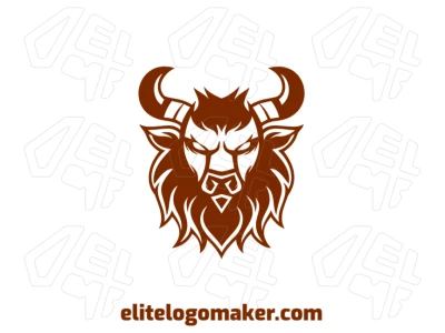 Um logotipo de mascote customizável com um touro marrom de chifres grandes e design detalhado, transmitindo força e poder.
