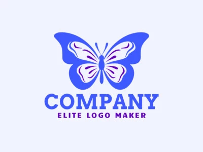 Logotipo vetorial com a forma de uma borboleta com design simétrico e com as cores azul e roxo.