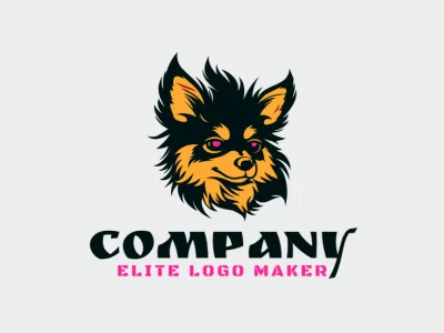 Um logotipo divertido com um cachorro legal, irradiando charme e energia, com uma paleta de cores preta, rosa e amarela.