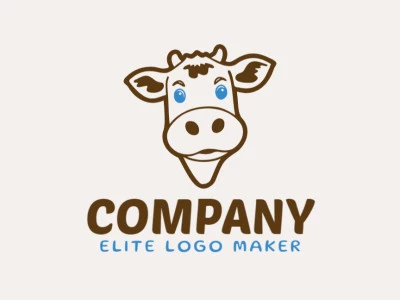 Crie um logotipo vetorial para sua empresa com a forma de uma vaca com estilo infantil, as cores utilizadas foi azul e marrom.