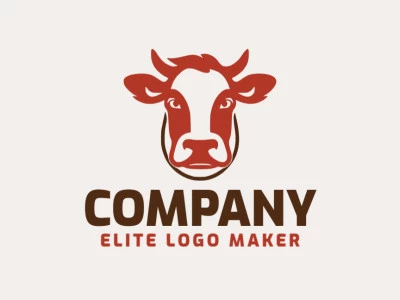 Logotipo criativo com a forma de uma cabeça de vaca com design memorável e estilo simples, as cores utilizadas é marrom e laranja.