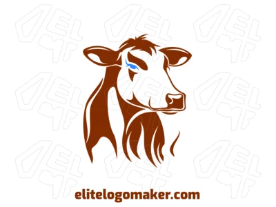 Logotipo barato com a cabeça de vaca e design de alto nível em estilo abstrato, combinando simplicidade e criatividade com uma paleta de cores marrom.