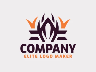 Logotipo com a forma de uma coroa, com design abstrato, e com as cores marrom e laranja.