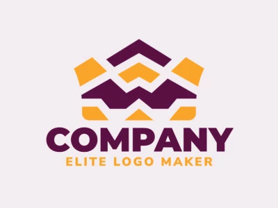 Logotipo simétrico com formas sólidas formando uma coroa com design refinado e cores roxo e amarelo.