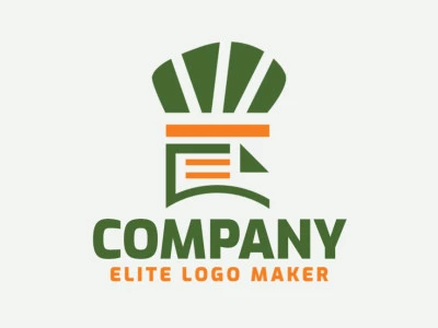 Logotipo criativo com a forma de uma receita combinado com um chapéu de chef com design simples e estilo abstrato, as cores utilizado foram amarelo e verde.