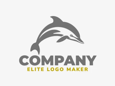 Logotipo vetorial com a forma de um golfinho pulando com estilo minimalista e cor cinza.