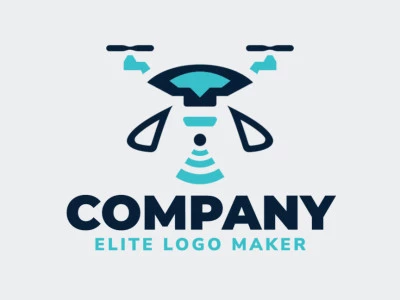 Logotipo simétrico com a forma de um drone combinado com um ícone wi-fi com cor azul.