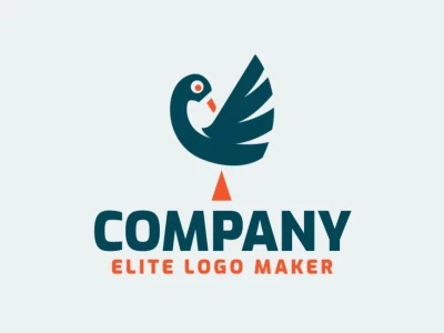 Logotipo composto por formas abstratas formando um pato com estilo minimalista, as cores utilizadas foi laranja e verde.