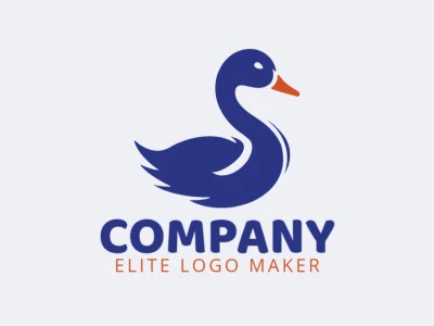 Logotipo customizável com a forma de um pato com estilo minimalista, as cores utilizadas foi azul escuro e laranja escuro.