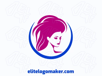 Uma representação minimalista de uma mulher elegante em roxo régio e azul escuro, criando um logotipo sofisticado.