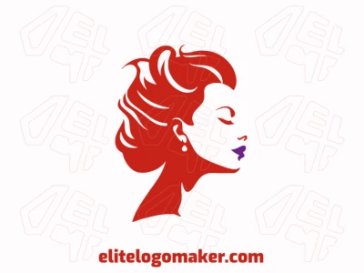 Um logotipo abstrato com a silhueta elegante de uma mulher, misturando tons de vermelho e roxo para um sentido de mistério e sofisticação.