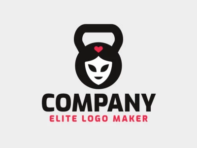 Logotipo disponível para venda com a forma de uma face combinado com um kettlebell, com estilo abstrato e com as cores vermelho e preto.