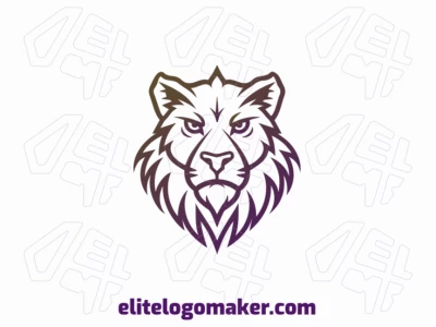 Design de logo dinâmico e criativo apresentando uma cabeça de leão feroz em estilo animal, transmitindo poder e força com detalhes ousados.