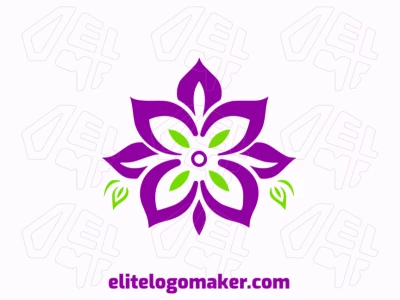 Logotipo com a forma de uma flor com as cores verde e roxo, esse logotipo é ideal para diferentes áreas de negócio.