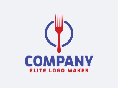 Crie um logotipo para sua empresa com a forma de um garfo com estilo minimalista e com as cores azul e vermelho.