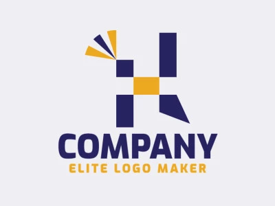 Logotipo customizável composto por formas geométricas e estilo abstrato formando um pássaro com cores amarelo e azul.