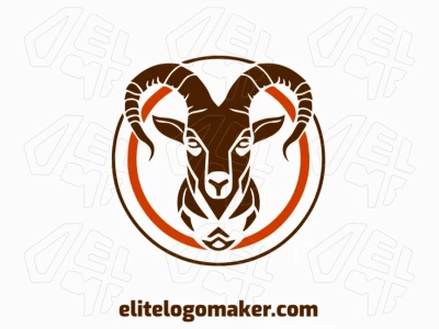 Logotipo simétrico com formas sólidas formando um bode com design refinado e com as cores laranja e marrom escuro.
