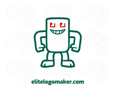 O mascote verde com um design criativo representa uma identidade de empresa dinâmica e inovadora.