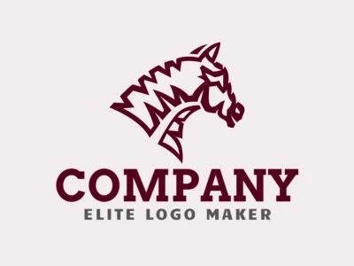 Logotipo customizável com a forma de uma cabeça de cavalo composto por um estilo abstrato (mascote) e cor marrom.